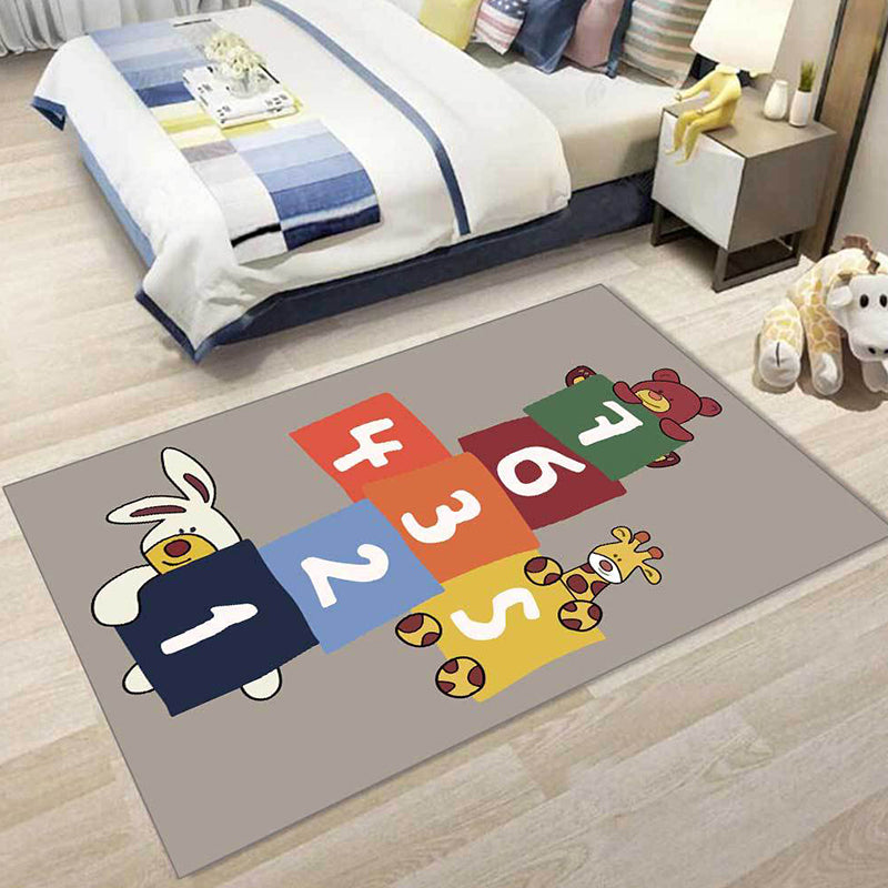 Sikunuo | Stylish animal print rug with number beige and brown children's rug polyester pet-friendly washable non-slip area rug for decoration