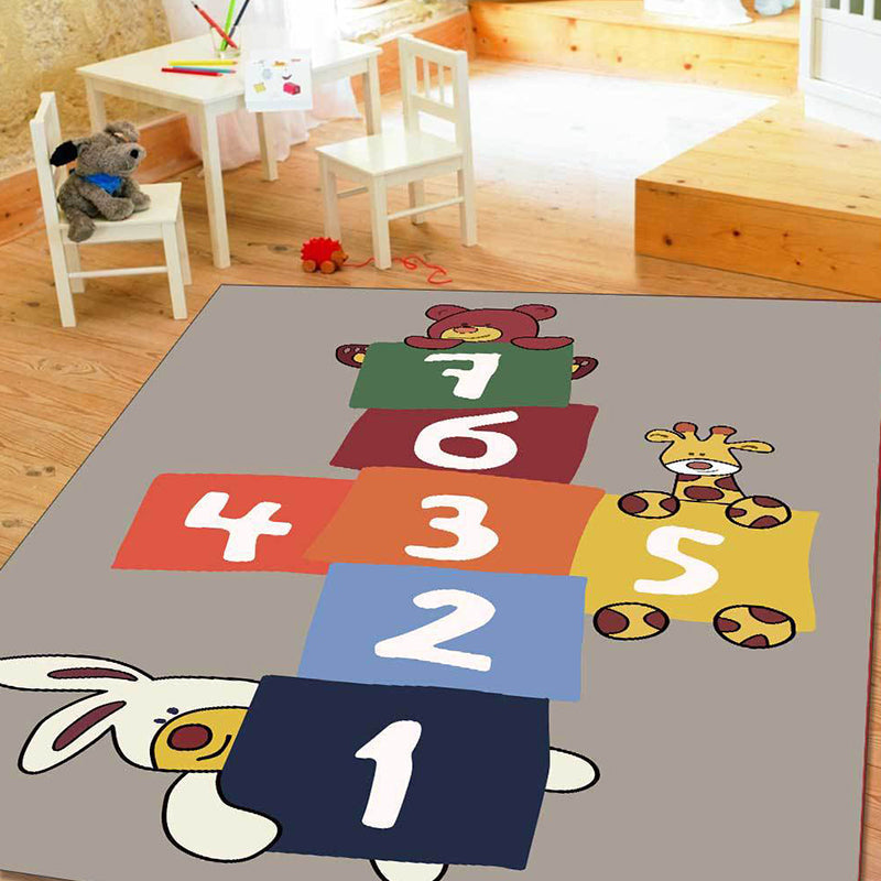 Sikunuo | Stylish animal print rug with number beige and brown children's rug polyester pet-friendly washable non-slip area rug for decoration