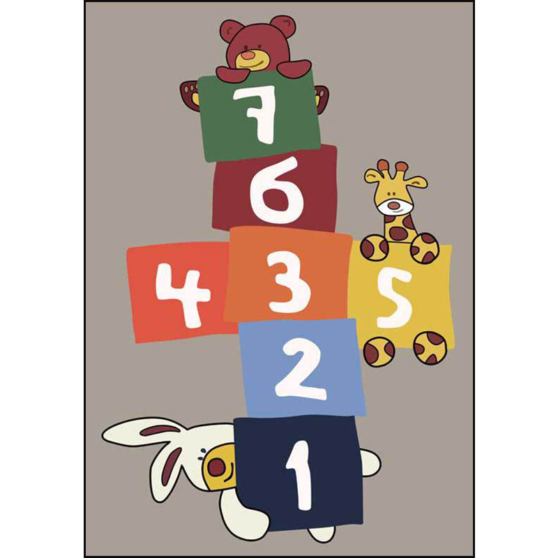 Sikunuo | Stylish animal print rug with number beige and brown children's rug polyester pet-friendly washable non-slip area rug for decoration