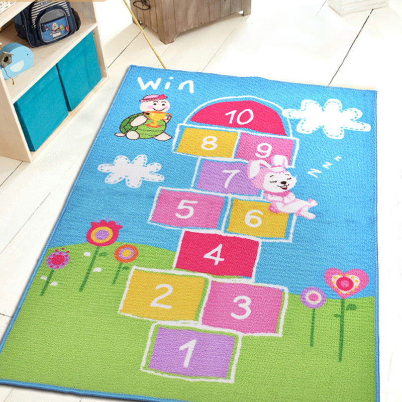 Sikunuo | Multicolor Number Pattern Rug Polyester Kids Rug Pet Friendly Washable Non-Slip Rug for Bedroom