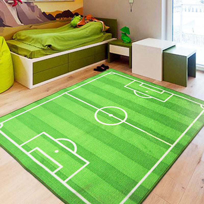 Sikunuo | Green Soccer Field Pattern Carpet Polyester Kids Carpet Pet Friendly Washable Non-Slip Area Rug for Bedroom