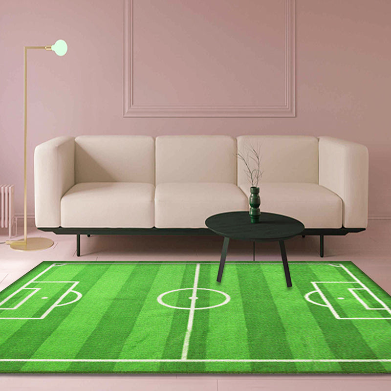 Sikunuo | Green Soccer Field Pattern Carpet Polyester Kids Carpet Pet Friendly Washable Non-Slip Area Rug for Bedroom