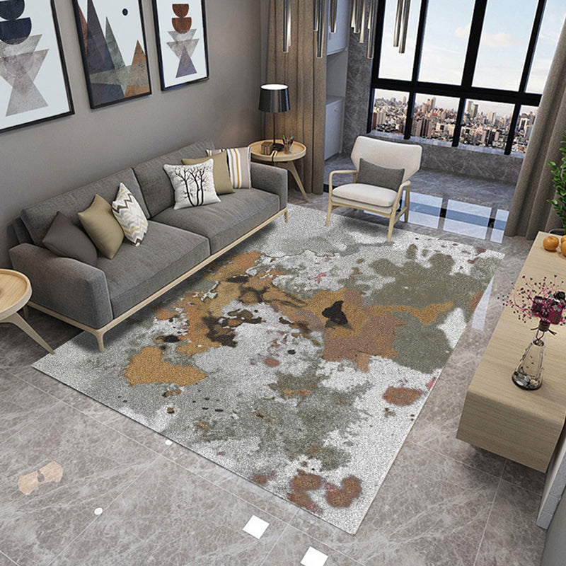 Sikunuo | Multicolor Bedroom Carpet Industrial Abstract Rug Polyester Washable Non-Slip Backing Pet-Friendly Rug