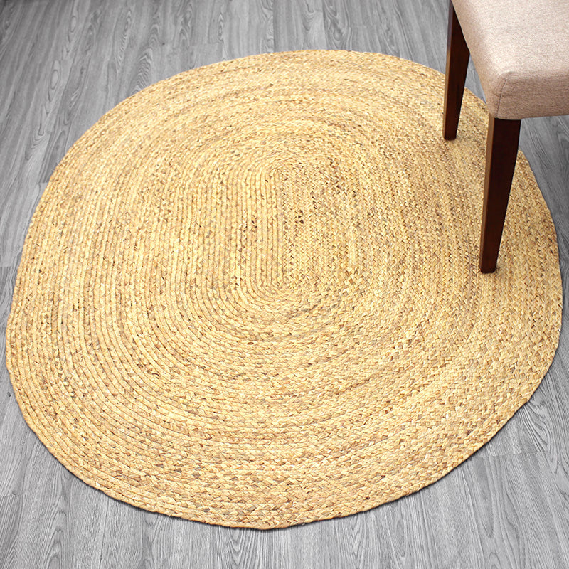 Sikunuo | Country Solid Color Carpet Beige and Yellow Jute Carpet Non-Slip Pet-Friendly Washable Area Rug for Study