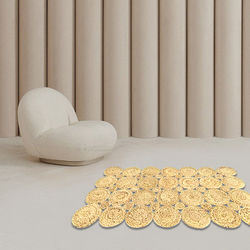 Sikunuo | Country Solid Color Carpet Beige and Yellow Jute Carpet Non-Slip Pet-Friendly Washable Area Rug for Study