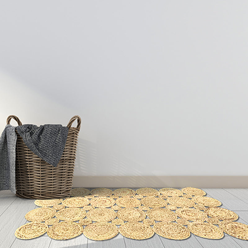 Sikunuo | Country Solid Color Carpet Beige and Yellow Jute Carpet Non-Slip Pet-Friendly Washable Area Rug for Study