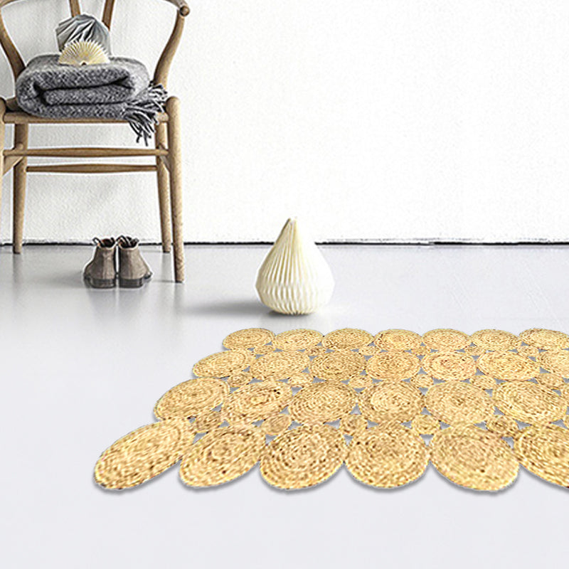 Sikunuo | Country Solid Color Carpet Beige and Yellow Jute Carpet Non-Slip Pet-Friendly Washable Area Rug for Study