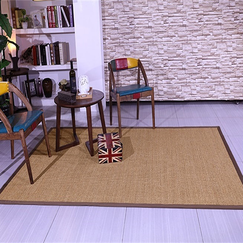 Sikunuo | Brown Solid Color Rug Sisal Country Rug Pet Friendly Washable Non-Slip Rug for Bedroom