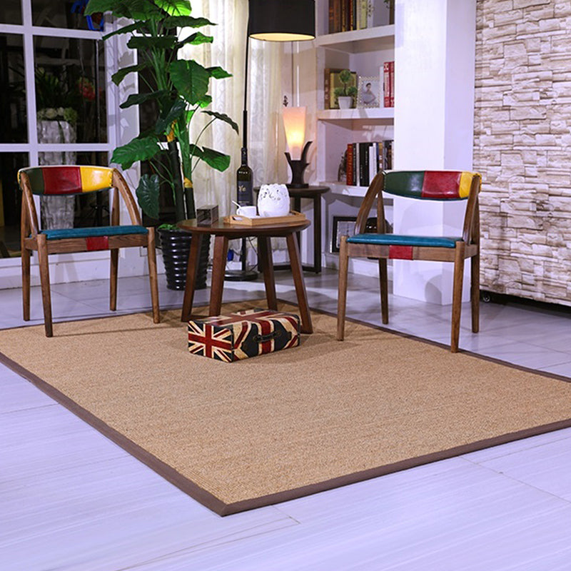 Sikunuo | Brown Solid Color Rug Sisal Country Rug Pet Friendly Washable Non-Slip Rug for Bedroom