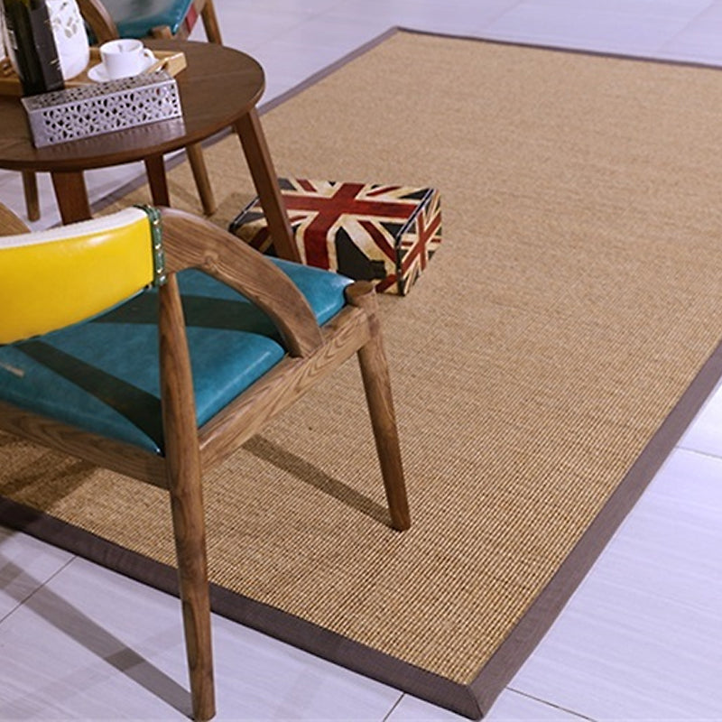 Sikunuo | Brown Solid Color Rug Sisal Country Rug Pet Friendly Washable Non-Slip Rug for Bedroom