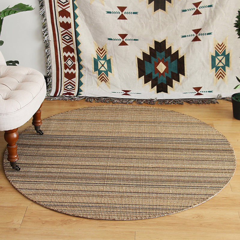 Sikunuo | Outskirts Striped Pattern Carpet Brown Jute Carpet Non-Slip Pet Friendly Washable Area Rug for Study