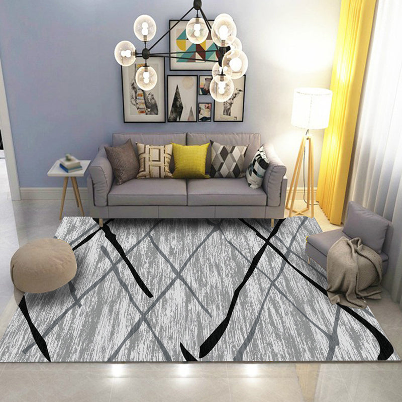 Sikunuo | Industrial Abstract Floor Rug Multicolor Polyester Rug Non-Slip Pet Friendly Washable Area Rug for Bedroom