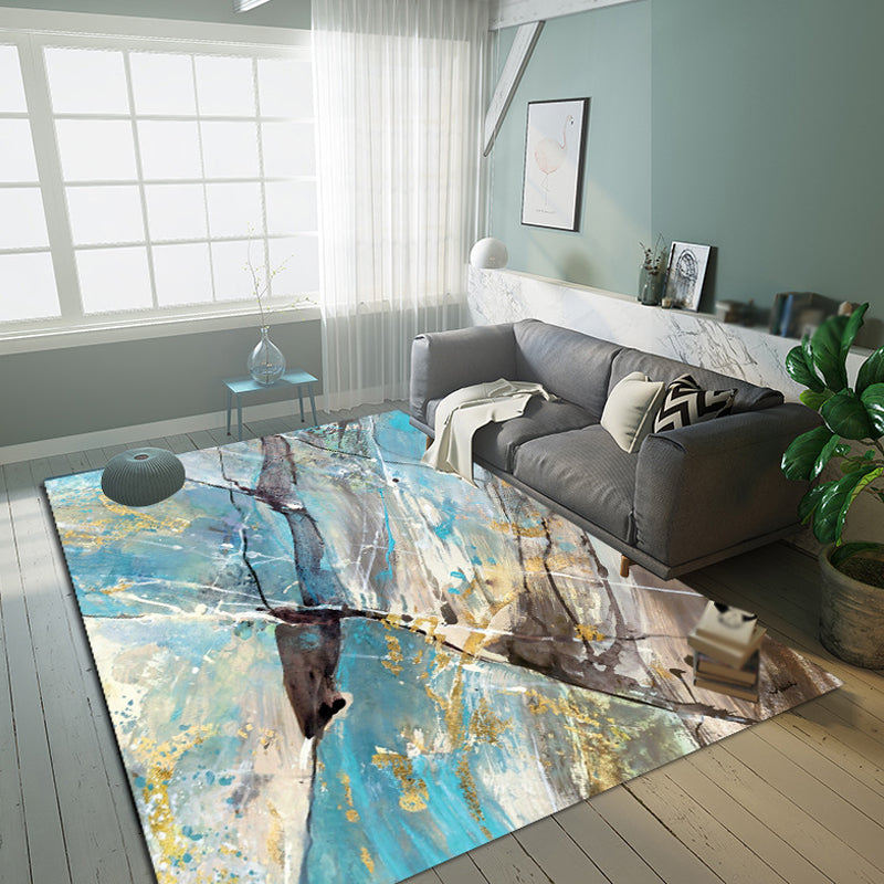 Sikunuo | Industrial Abstract Floor Rug Multicolor Polyester Rug Non-Slip Pet Friendly Washable Area Rug for Bedroom