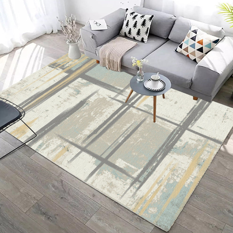 Sikunuo | Industrial Abstract Floor Rug Multicolor Polyester Rug Non-Slip Pet Friendly Washable Area Rug for Bedroom