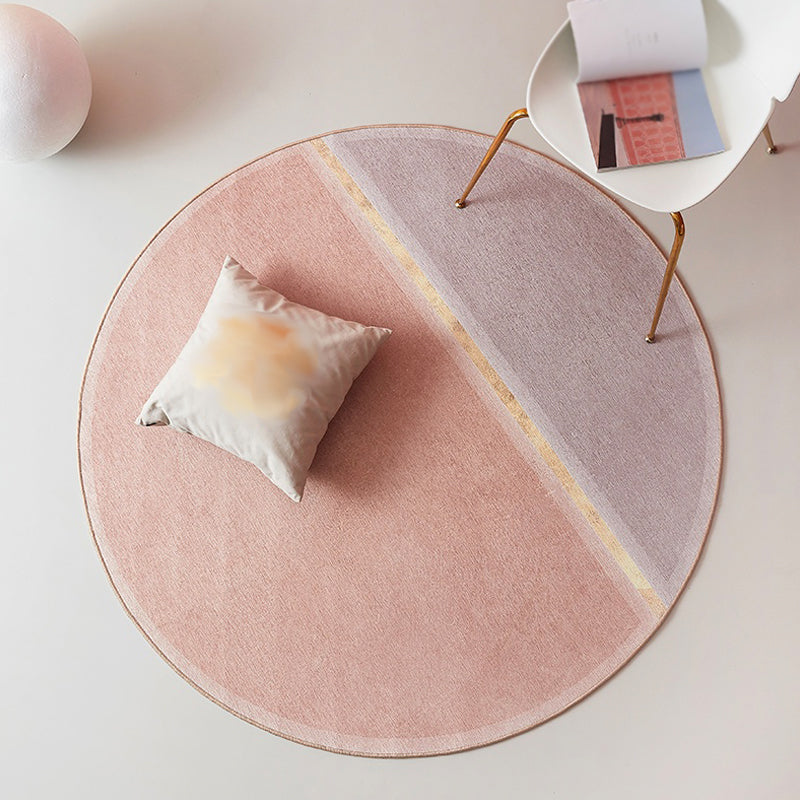 Sikunuo | Creative Color Block Carpet Pink Minimalist Carpet Chenille Pet Friendly Washable Anti-slip Area Rug for Study