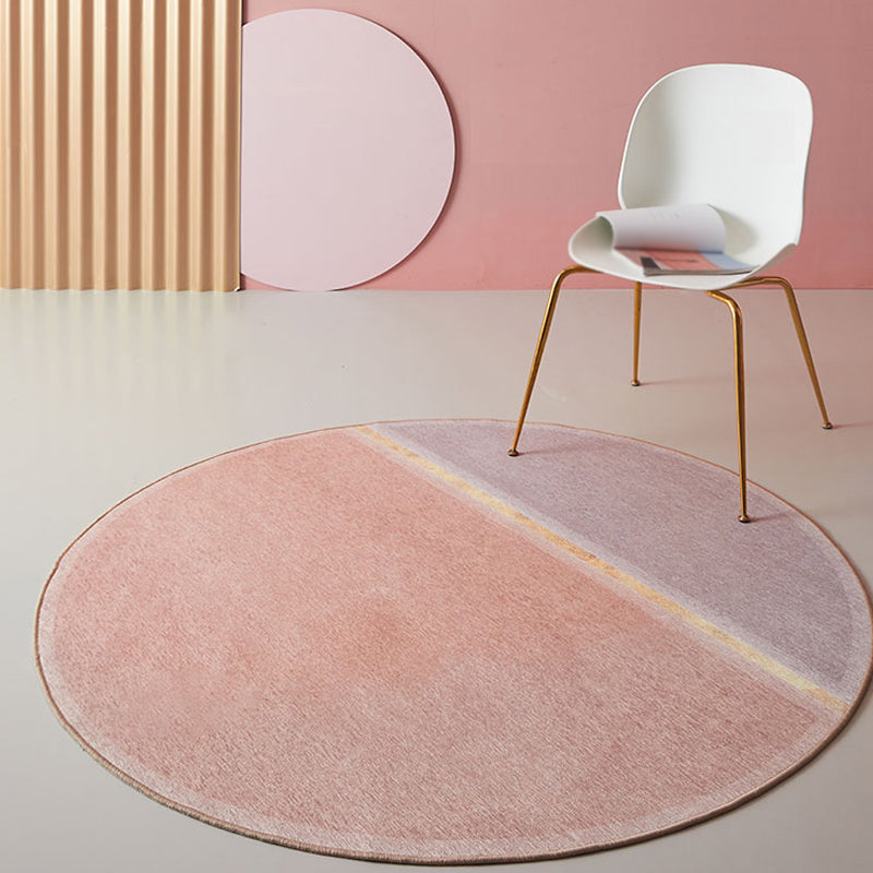 Sikunuo | Creative Color Block Carpet Pink Minimalist Carpet Chenille Pet Friendly Washable Anti-slip Area Rug for Study