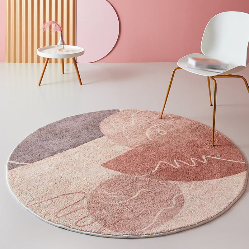Sikunuo | Pink Parlour Area Rug Modernist Colorblock Indoor Rug Polyester Washable Pet-Friendly Rug
