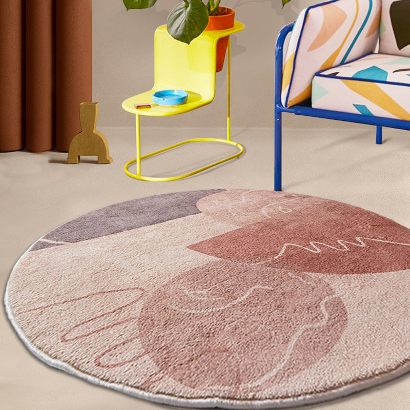 Sikunuo | Pink Parlour Area Rug Modernist Colorblock Indoor Rug Polyester Washable Pet-Friendly Rug