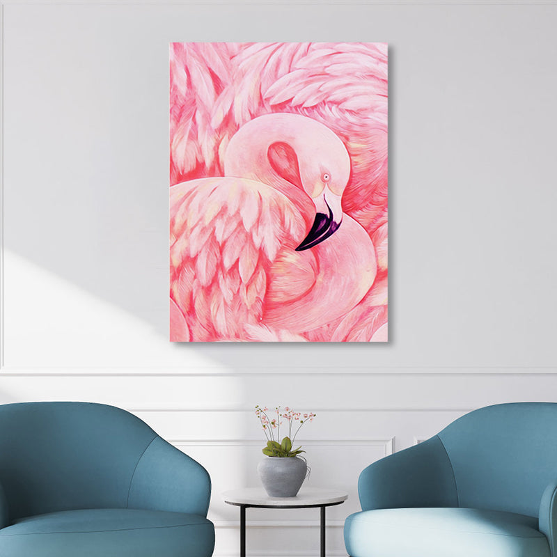 Sikunuo | Flamingo Canvas Print Tropical Style Texture Wall Art Decor in Pink for Family Room