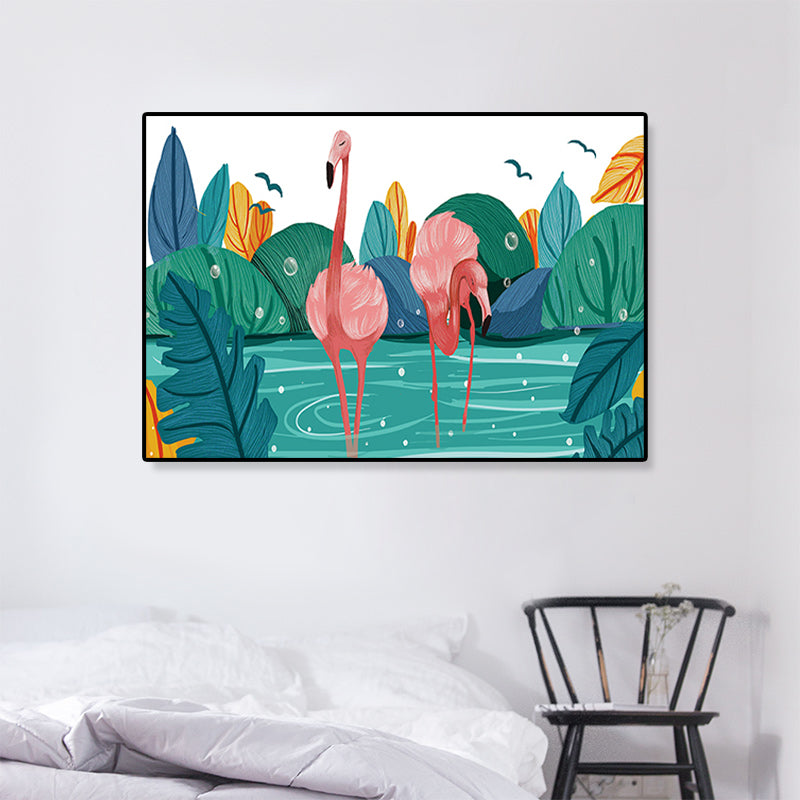 Sikunuo | Flamingo Print Painting Tropical Stylish Textured Canvas Wall Art for Dining Room