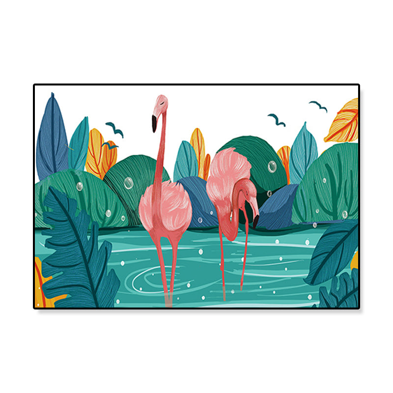 Sikunuo | Flamingo Print Painting Tropical Stylish Textured Canvas Wall Art for Dining Room