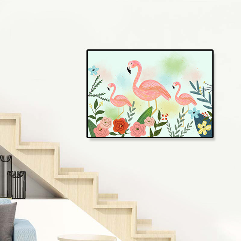 Sikunuo | Flamingo Print Painting Tropical Stylish Textured Canvas Wall Art for Dining Room