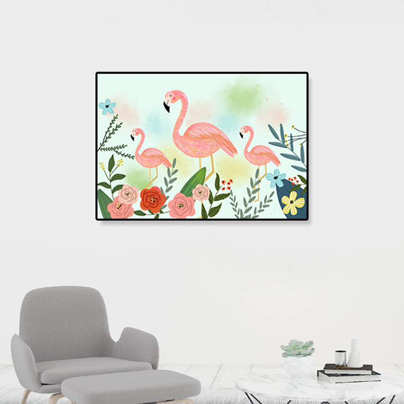 Sikunuo | Flamingo Print Painting Tropical Stylish Textured Canvas Wall Art for Dining Room