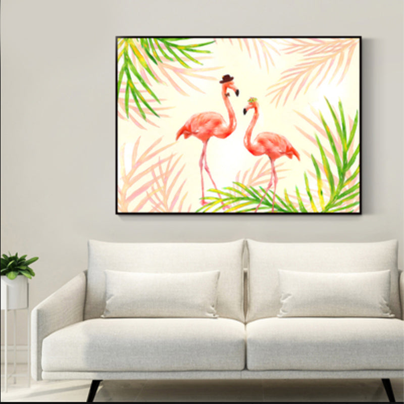 Sikunuo | Flamingo Print Painting Tropical Stylish Textured Canvas Wall Art for Dining Room