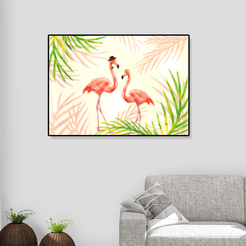 Sikunuo | Flamingo Print Painting Tropical Stylish Textured Canvas Wall Art for Dining Room