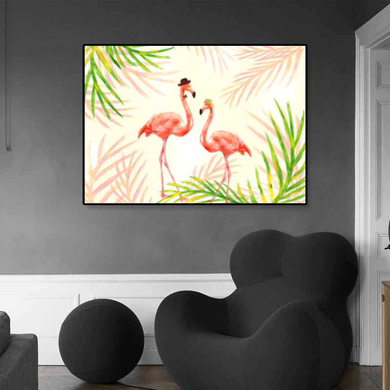 Sikunuo | Flamingo Print Painting Tropical Stylish Textured Canvas Wall Art for Dining Room