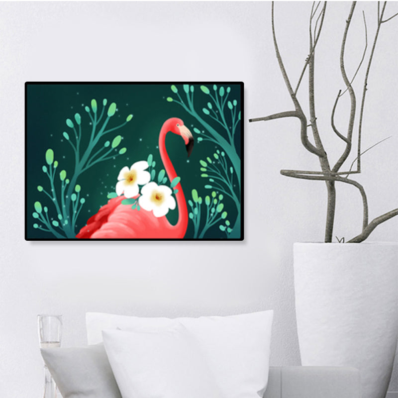 Sikunuo | Flamingo Print Painting Tropical Stylish Textured Canvas Wall Art for Dining Room