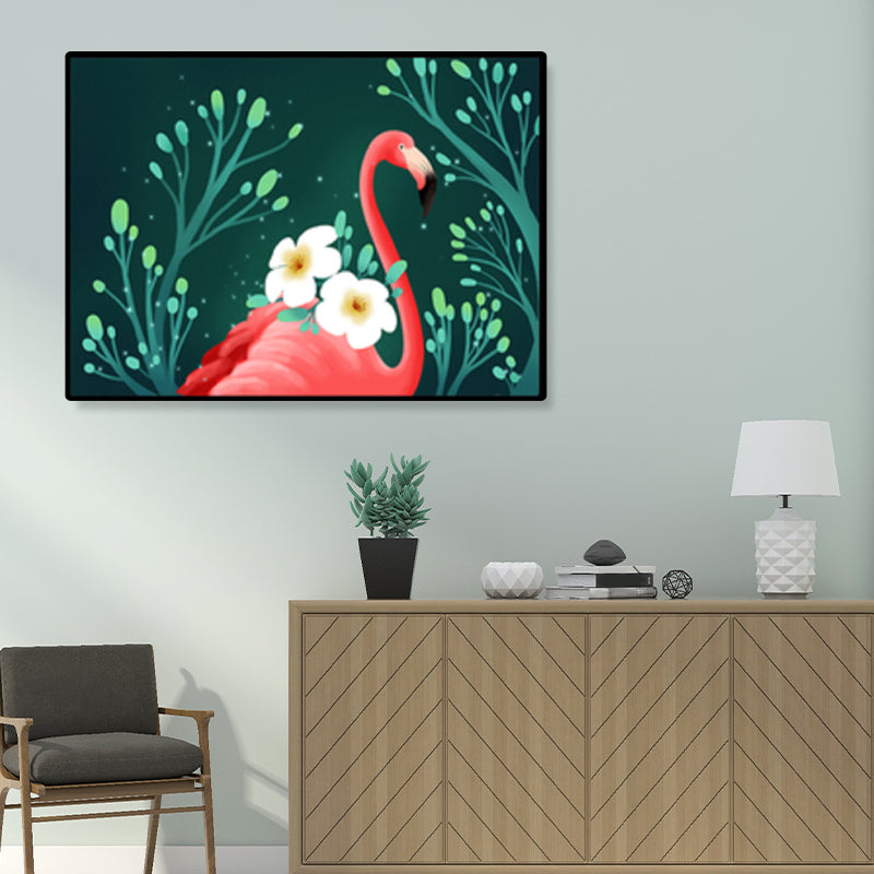 Sikunuo | Flamingo Print Painting Tropical Stylish Textured Canvas Wall Art for Dining Room