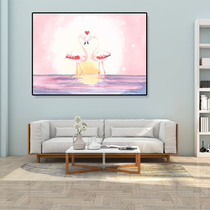 Sikunuo | Flamingo Print Painting Tropical Stylish Textured Canvas Wall Art for Dining Room