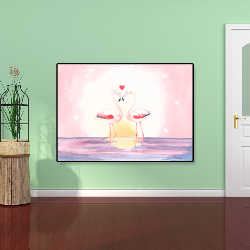 Sikunuo | Flamingo Print Painting Tropical Stylish Textured Canvas Wall Art for Dining Room