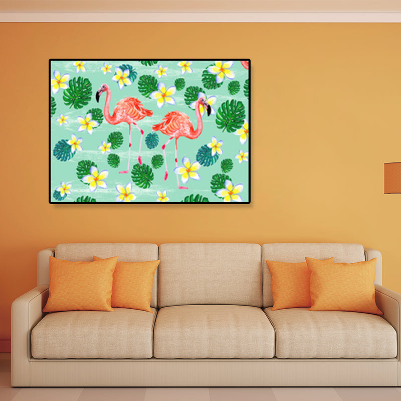Sikunuo | Flamingo Print Painting Tropical Stylish Textured Canvas Wall Art for Dining Room