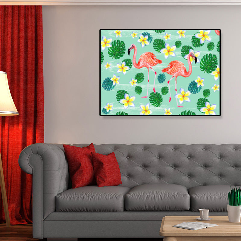 Sikunuo | Flamingo Print Painting Tropical Stylish Textured Canvas Wall Art for Dining Room