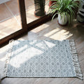 Sikunuo | Moroccan tribal flower pattern rug blue and gray cotton rug non-slip pet-friendly washable rug for the living room