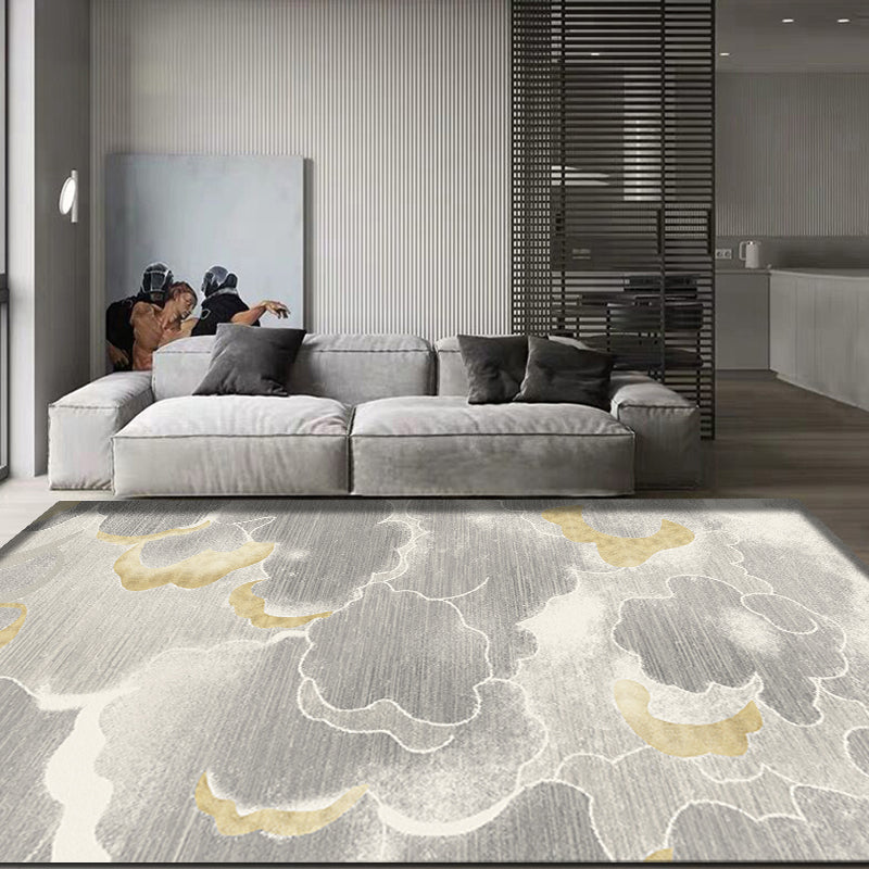 Sikunuo | Light Gray Oriental Carpet Polypropylene Cloud Pattern Carpet Pet Friendly Washable Non-Slip Carpet for the Kids' Room