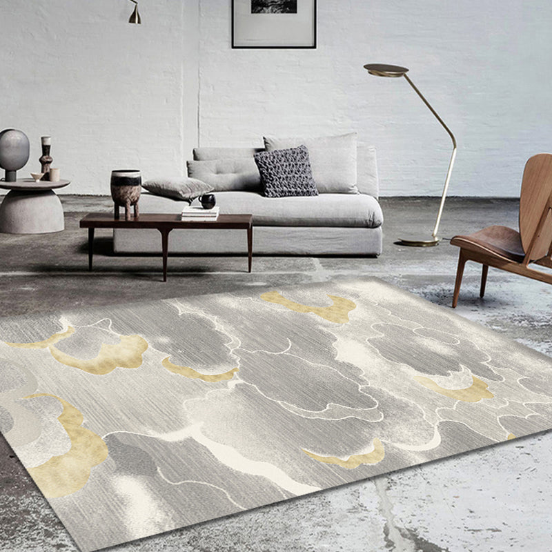 Sikunuo | Light Gray Oriental Carpet Polypropylene Cloud Pattern Carpet Pet Friendly Washable Non-Slip Carpet for the Kids' Room