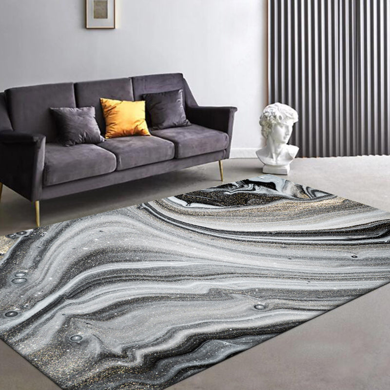 Sikunuo | Modernist Decorative Rug Black Abstract Rug Polyester Washable Non-Slip Pet-Friendly Rug