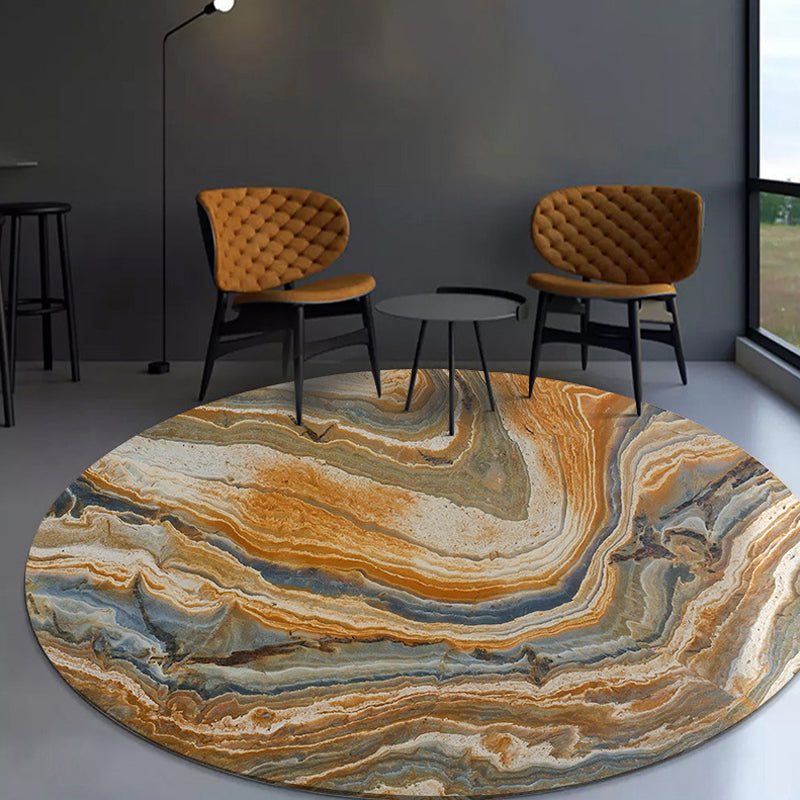 Sikunuo | Funky Swirl Stripe Pattern Rug Brown Modern Rug Polyester Pet-Friendly Washable Non-Slip Area Rug for Decoration