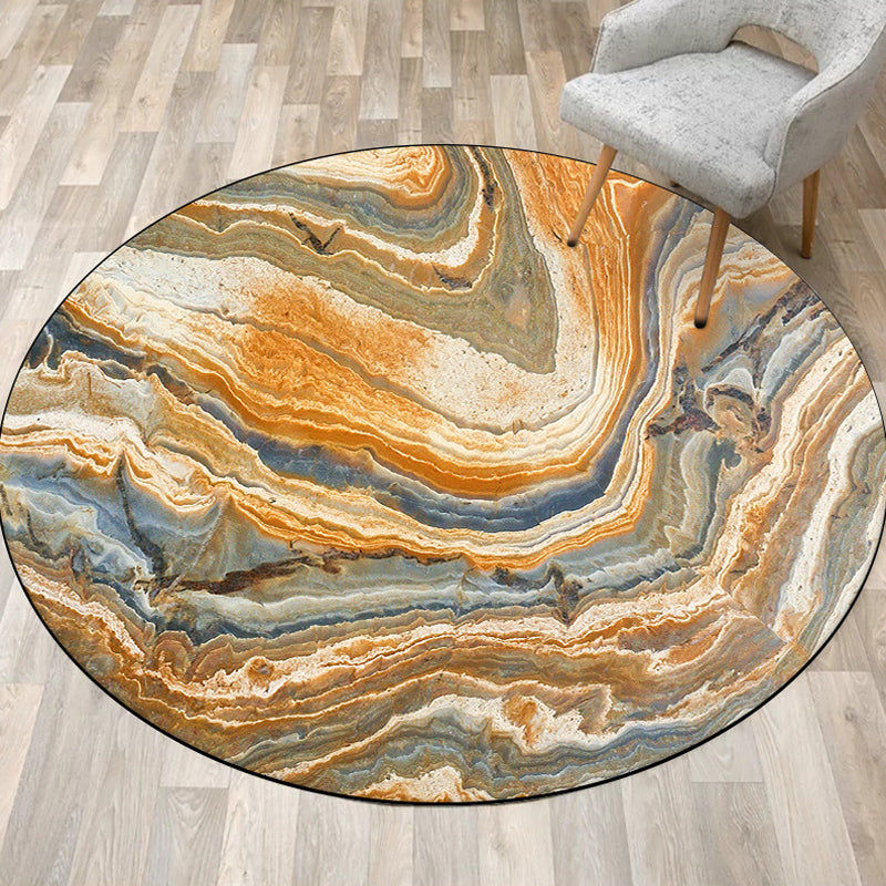 Sikunuo | Funky Swirl Stripe Pattern Rug Brown Modern Rug Polyester Pet-Friendly Washable Non-Slip Area Rug for Decoration