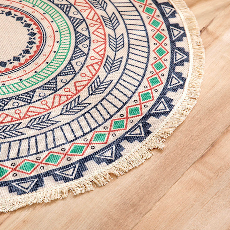 Sikunuo | Moroccan Tribal Flower Pattern Carpet Multicolor Linen Carpet Non-Slip Pet-Friendly Washable Carpet for Bedroom