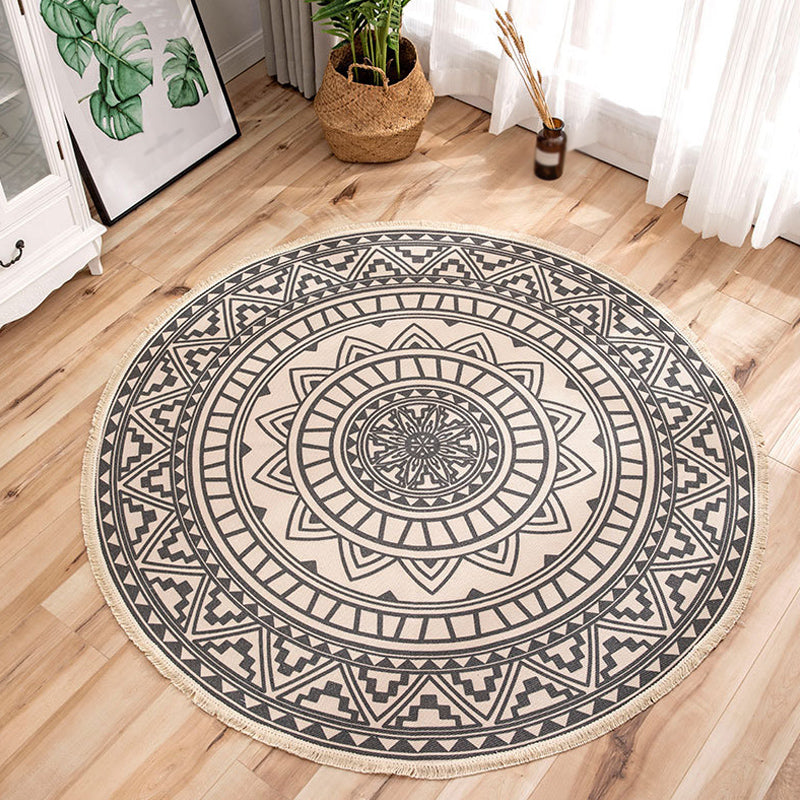 Sikunuo | Moroccan Tribal Flower Pattern Carpet Multicolor Linen Carpet Non-Slip Pet-Friendly Washable Carpet for Bedroom