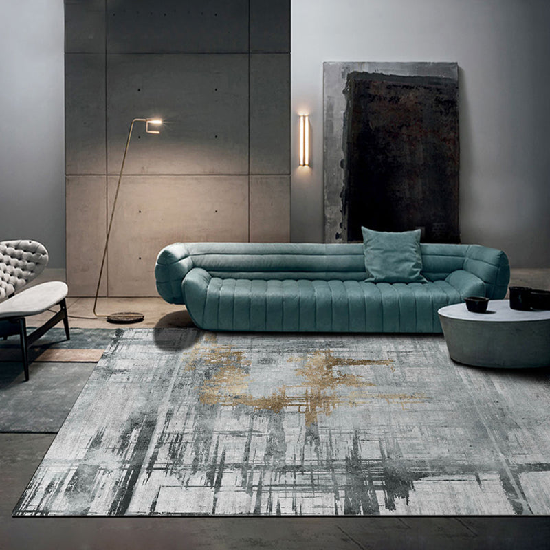 Sikunuo | Modern Abstract Rug Smoke Grey Polyester Rug Non-Slip Backing Pet-Friendly Washable Area Rug for Home