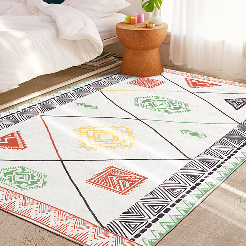 Sikunuo | Southwest living rug white tribal geometric patterns rug polyester washable non-slip pet-friendly rug