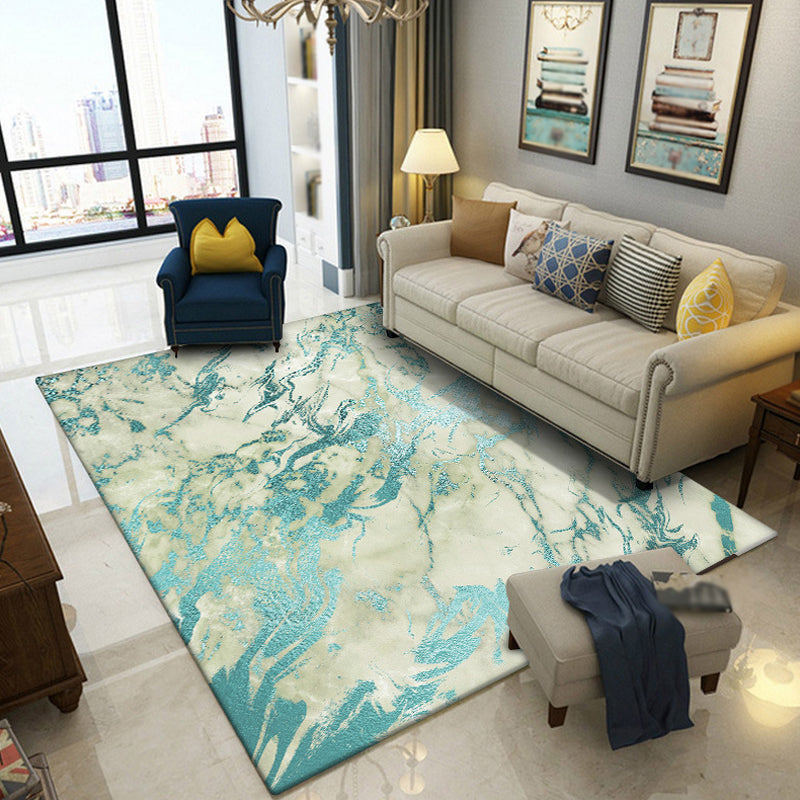 Sikunuo | Green Abstract Area Carpet Polyester Modern Carpet Washable Non-slip Background Indoor Carpet for Decoration