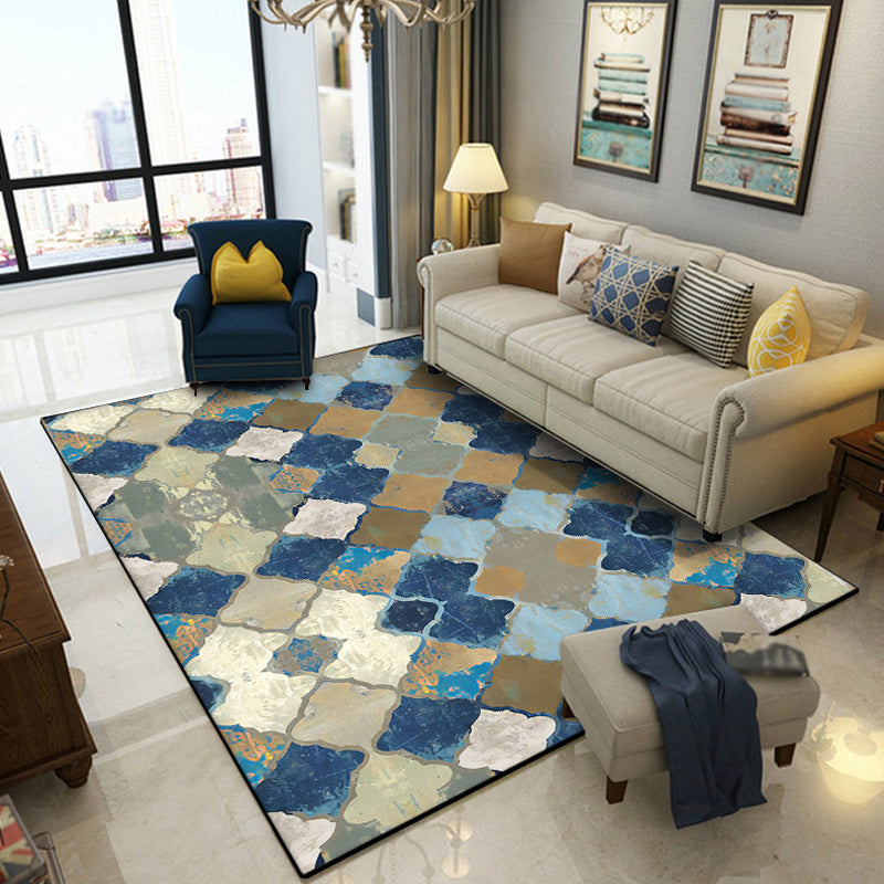 Sikunuo | Multicolored Moroccan Carpet Polyester geometric ogee pattern carpet pet-friendly washable non-slip rug for the living room
