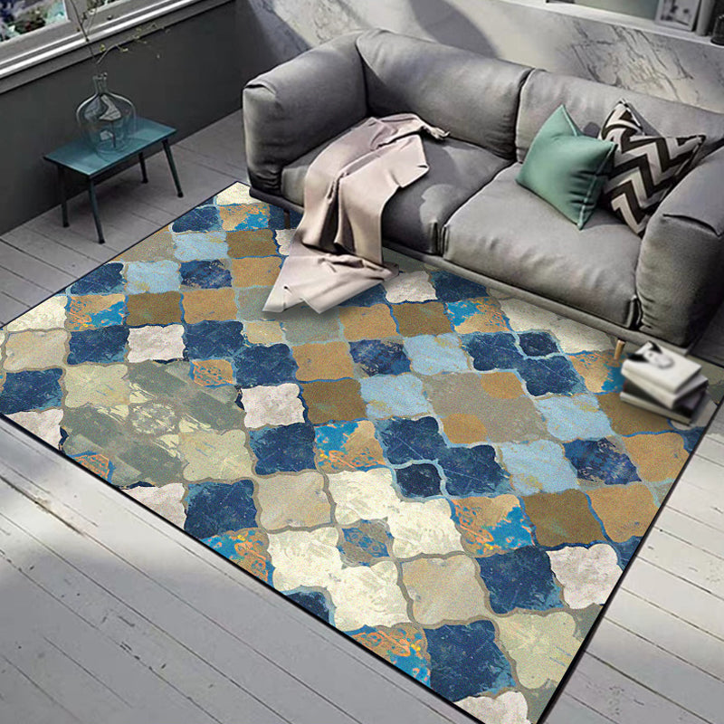 Sikunuo | Multicolored Moroccan Carpet Polyester geometric ogee pattern carpet pet-friendly washable non-slip rug for the living room