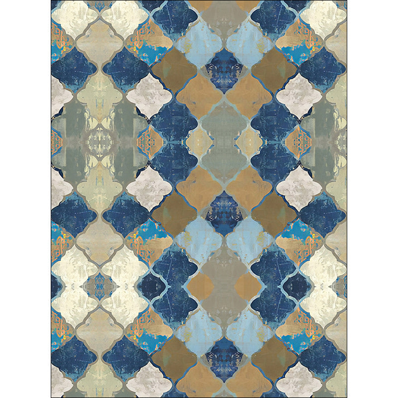 Sikunuo | Multicolored Moroccan Carpet Polyester geometric ogee pattern carpet pet-friendly washable non-slip rug for the living room